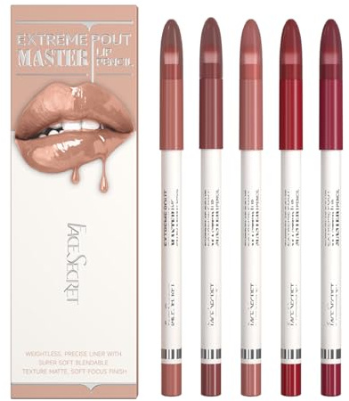 5PCS Extreme Master Lip Pencil Set, Matte Nude Lip Contour Lip Liner with Built-In Blending Brush, Smooth Long-Wear for Defined Lips (#01 ROSE COCOA)