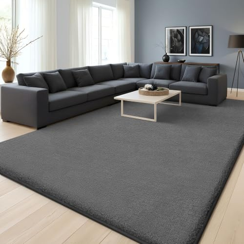 Homaxy Modern vardagsrumsmatta 160 x 220 cm rund mjuk tvättbar matta halkfri undersida, kort lugg, extra bred matta för hall, barnrum, sovrum, mörkgrå