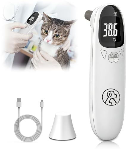 Ohrthermometer Hund, SGZIOO Fieberthermometer Hund, Fieberthermometer Katze mit LED Anzeige, 1fieberthermometer Pferd, Hunde fieberthermometers, Thermometer für Hunde, Katzen, Kühe, Ferd und Tiere