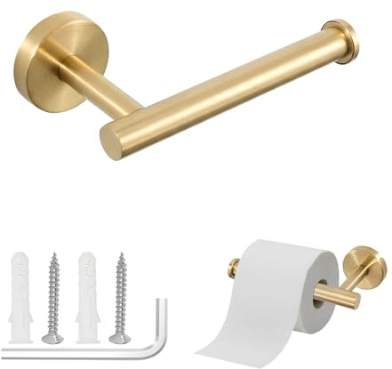 Toilet Roll Holder Wall Mounted, Toilet Paper Holder, Loo Roll Holder, Chrome 304 Stainless Steel Single Arm Rustproof Toilet Roll Holders for Bathroom, Washroom and Kitchen Storage (1，Gold)