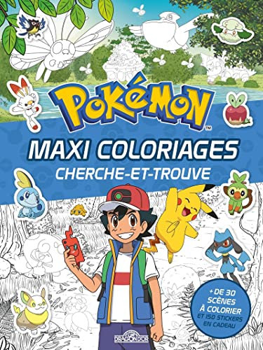 Pokémon - Maxi coloriages cherche-et-trouve: Plus de 30 scènes à colorier et 150 stickers en cadeau
