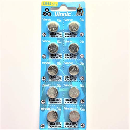 Vinnic Pack of 10 batteries AG13/L76/157/V13GA/RW82 pour montres, calculatrices, jouets, lasers, horloges, thermomètres et autres appareils électroniques
