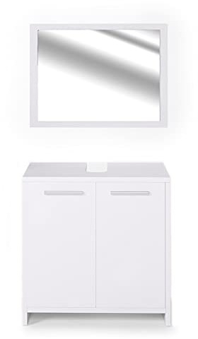 Vicco Badmöbel-Set Kiko, Weiß, 58 cm | besteht aus Badspiegel und Waschbeckenunterschrank