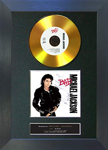 #104 GOLD DISC MICHAEL JACKSON Bad Album Signed Autograph Mounted Reproduction A4 Print (Black Frame)
