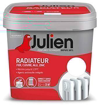 Julien Peinture Radiateur Acrylique, Fer, Cuivre, Alu, zinc - Direct sans sous-couche, Satin, Blanc Satin, 2 L