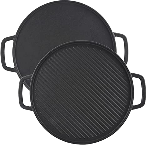 GasSaf Wende-Grillpfanne aus Gusseisen mit Griffen, 30,5 cm, strapazierfähig, doppelseitig, perfekt für Herdarten und Gasgrills