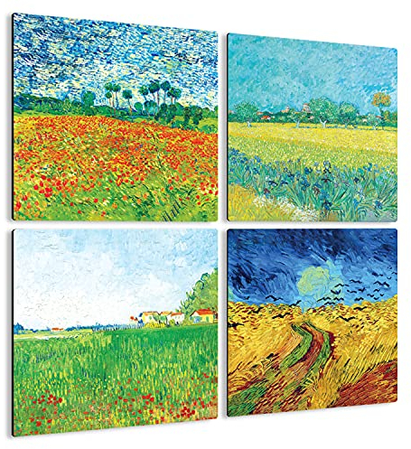 Giallobus - 4 Quadrate mit Mehreren Feldern - Vincent Van Gogh - Van Goghs schönste Werke - Sammlung 4 - MDF-Holz - 29,7x29,7 - x 4 Stück