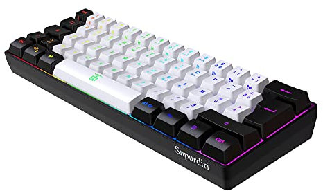 Snpurdiri Clavier Gaming 60% AZERTY Noir et Blanc Filaire RGB Rétro-éclairé, Mini Clavier Gaming Ultra-Compact à 61 Touches pour Gamer, PC/Mac, Dactylographe, Voyage