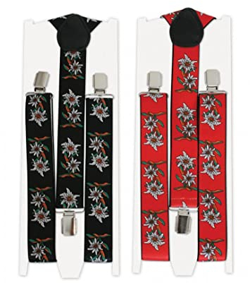 KarnevalsTeufel Hosenträger Damen Herren Trachten Edelweiß Bayern Look Bierfest verschiedene Auswahl (Schwarz Edelweiß)