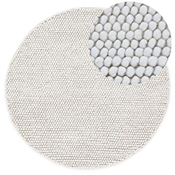 carpetfine Wollteppich Calo weicher Filzkugel-Teppich Rund Creme Ø 200 cm für Wohnzimmer, Schlafzimmer & Kinderzimmer