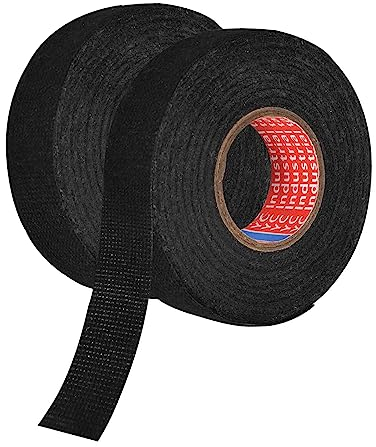 Qtuie Gewebeband 19mmx 25m 2 Stück Isolierband Selbstklebend Baumwolle Kabelbaum Klebeband Schwarz Stoffklebeband Gewebeklebeband Kabelbaumband Isolierband Auto für Kabelbäume