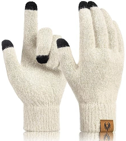 heekpek Handschuhe Strick Damen Touchscreen Handschuhe Winter Warm Fingerhandschuhe Winterhandschuhe Strickhandschuhe, Off white