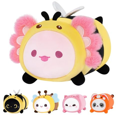 Mewaii Axolotl Biene Plüschkissen 20CM Weiches Kawaii Kuscheltier für Kinder,Niedliches Salamander Plüschtier,Perfektes Kuschelkissen und Geschenk
