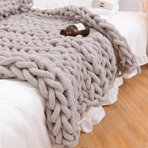 DASJD Grobe Strickdecke, Handgefertigt Gestrickte Kuscheldecke, Gestrickte Decke für Bett und Sofa,Light Brown,150x200cm
