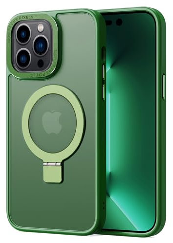 Magnetico Cover Compatibile con iPhone 13 Pro,Traslucida Matte Sottile Custodia con Supporto ad Anello,Verde