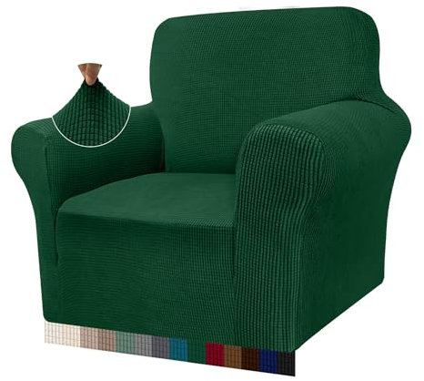 Granbest Sesselhussen mit hohem Stretch, superweich, für Wohnzimmer, Jacquard-Sofabezug für Hunde, rutschfester Stuhlbezug mit Armlehnen, Möbelschutz (1-Sitzer, Dunkelgrün)