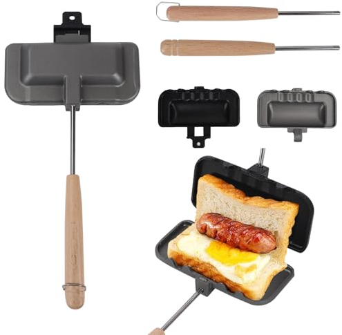 Sandwichmaker, Sandwich Toaster Doppelseitige Sandwich-Backform Antihaft Sandwich Toastpfanne mit Abnehmbaren Griffen Camping Waffeleisen Grill Doppelseitige Bratpfanne für Panini Snack Frühstück (A)