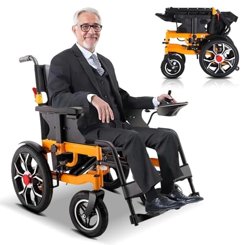 Bueuwe Klappbare faltbare elektrorollstühle,25KM Fahrstrecke Reiserollstuhl Elektrisch,All Terrain Power Rollstühle mit 50cm Sitzstutze, Rollstühle für Erwachsene und senioren,Unterstützung 150KG
