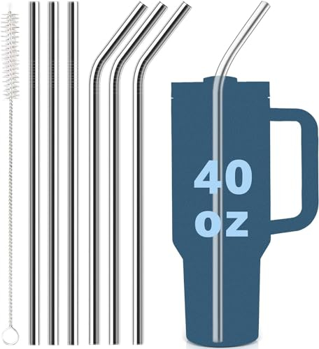 VITEVER 6 Pack Edelstahl Strohhalm Ersatz 40 oz für Stanley Adventure Travel Tumbler, Wiederverwendbare Strohhalme mit Reinigungsbürste mit 40oz Stanley Cup Tumbler