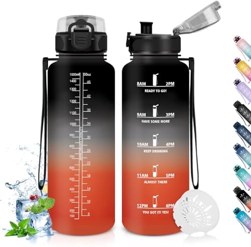 HoneyHolly Trinkflasche Sport, 1500ml Auslaufsicher Kunststoff, Wasserflasche, Trinkflasche Kohlensäure Geeignet, Sportflasche für Fahrrad, Kinder, Schule, Fitness, Yoga, Black Red