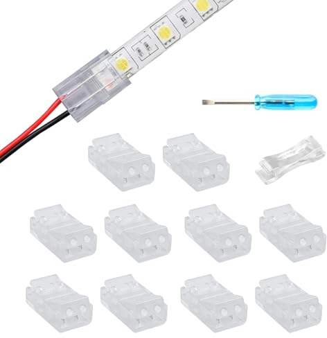 YUTOKEER 2-poliges 10mm SMD LED Anschluss-Set – 10 Stück, lötfreier Verbinder für 10mm SMD LED-Streifen, inklusive Schraubendreher und Öffnungswerkzeug