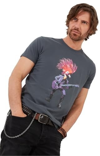 Joe Browns Men's Fashion Rock and Roll Flamingo Short Sleeve Graphic T-Shirt, Charcoal, Regular Fit, L