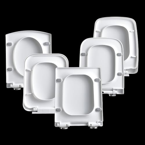 Sedile WC quadrato con chiusura ammortizzata, con sgancio rapido per una facile pulizia, resistente, in polipropilene, dimensioni standard, semplice fissaggio superiore (quadrato-C)