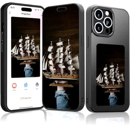 Reaqnik Ink Screen Handyhülle (HD-Upgrade), 3,94 Zoll Personalisierte Hülle für iPhone 15, Benutzerdefinierte Bilder auf dem E-Ink Handyhülle Anzeigen, AI Phone Case, NFC Hülle, TPU, Schwarz