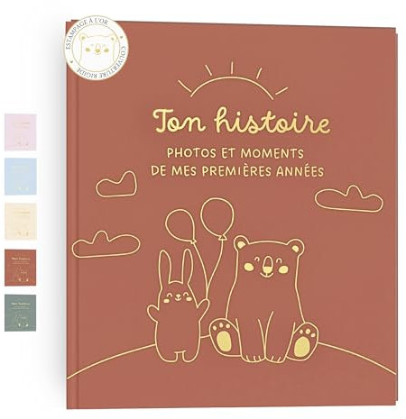 HuBorns - Livre de Naissance Bébé pour Coller des Photos et Écrire avec plus de 50 Pages et Autocollants, Album Photo Bebe de Première Année jusqu'à ses 5, Idéal comme Cadeau Naissance Fille et Garçon