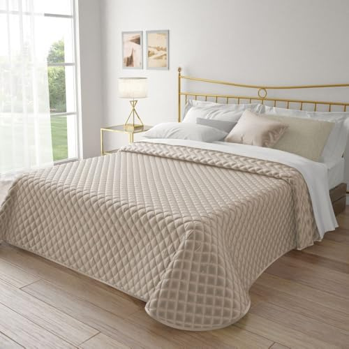 MAXIME MAISON - Steppdecke für Doppelbett, Frühling, Herbst, gesteppt aus weichem elegantem Samt, leichte Tagesdecke für Doppelbett, hergestellt in Italien, Gefühl von echtem Luxus (Creme)
