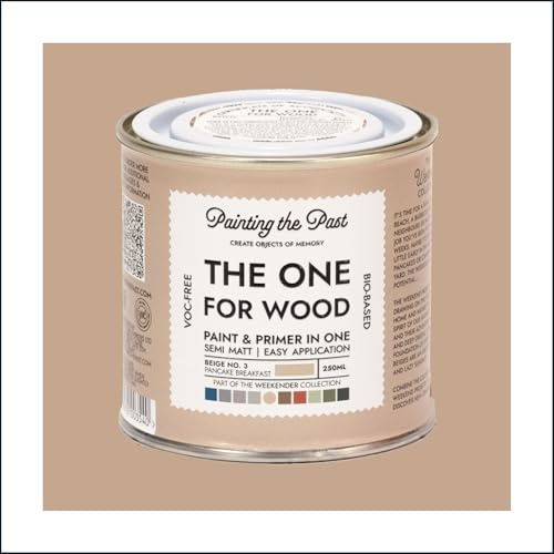 The One for Wood Paint & Primer 250ml Beige No. 3 Pancake Breakfast | Semi Matt Finish, Bio-Based & VOC-Free Formula for Wooden Furniture & Surfaces | Durable & Easy Indoor Home Decorating