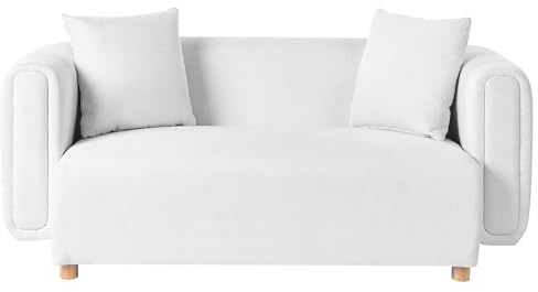 Beliani Sofa Stoff weiß 2-Sitzer mit Holzbeinen Retro Stil Couch Lillerod