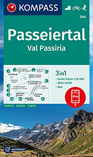KOMPASS Wanderkarte 044 Passeiertal, Val Passiria 1:25.000: 3in1 Wanderkarte, mit Aktiv Guide inklusive Karte zur offline Verwendung in der KOMPASS-App. Fahrradfahren. Skitouren.