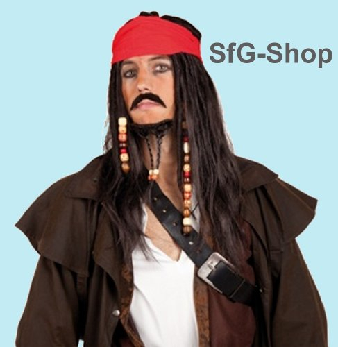 TH-MP Piraten Perücke schwarz Fasching Karneval mit Bart neu
