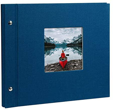 goldbuch 26895 Schraubalbum mit Fensterausschnitt, Bella Vista, 30 x 25 cm, Fotoalbum mit 40 weiße Seiten mit Pergamin-Trennblättern, Album erweiterbar, Fotobuch aus Leinen, Blau