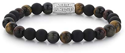 Rebel & Rose Unisex-Armband Edelstahl Onyx M Braun, Schwarz 32017346