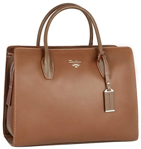 David Jones - Damen Große Handtasche Henkeltasche - Tote Shopper PU Leder - Schultertasche Viele Fächer Multi Pocket - Zip Umhängetasche - Frau Elegante City Tasche - Mode Arbeit Büro - Kamel Braun