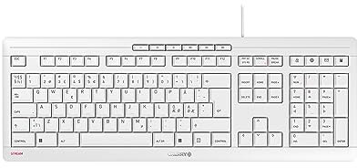 CHERRY STREAM KEYBOARD, Kabelgebundene Tastatur, Pan-Nordisches Layout (QWERTY), Leiser Tastenanschlag, Einzigartiges Tippgefühl, Flaches Design, Weiß-Grau