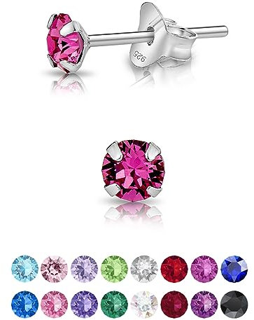 Pendientes de Botón Plata Ley 925 on Cristales Brillantes Rosa - Pendientes Pequeños Mujer Plata 925 - Punto de Luz Hipoalergénicos sin Niquel - Diámetro 4 mm