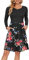 AUSELILY Damen Langarm Plissee Loose Swing Freizeitkleid mit knielangen Taschen Schwarze Rose Schwarz XXL