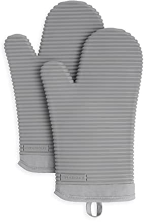 KitchenAid Kitchen Aid - Juego de Guantes de Horno de Silicona Suave Acanalada, 7 x 13 Pulgadas, Color Gris