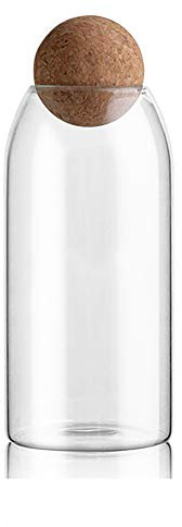 MOLFUJ 1200ML/40Oz Clear Glass Storage Container with Ball Cork Top, Unique Design Decorative Cylinder Food Organization Bottle Canister Jar with Air Tight Wood Stopper Lid for Pantry