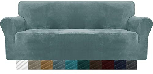 MAXIJIN Housse de canapé en Velours épais 3 Places Housse de canapé Super Extensible pour Chiens Cat Pet Friendly 1-Piece Elastic Furniture Protector (3 Place, Bleu Pâle)