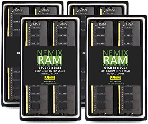 Nemix RAM Lot de 8 barrettes de mémoire RAM DDR4-3200 PC4-25600 non-ECC sans tampon 64 Go