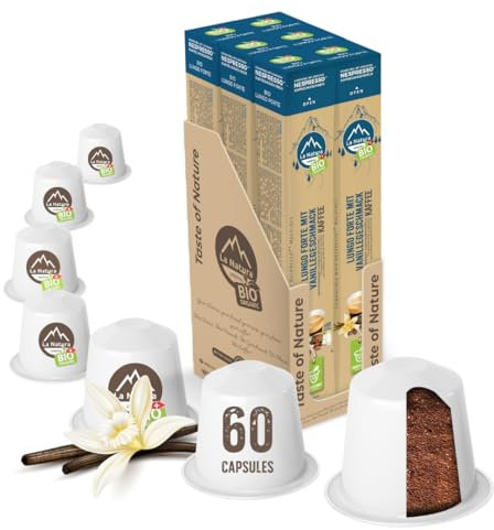 LUNGO FORTE VANILLE BIO Kaffee - 60 Kaffeekapseln | La Natura Lifestyle | biobasiert | 100% industriell kompostierbar | Nespresso®*³ kompatible Kaffeekapseln