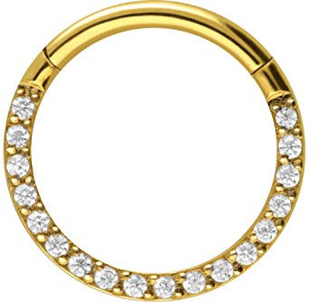 PIERCINGLINE Titan Segmentring Clicker KRISTALLE Piercing Nase Septum Ohr Tragus Helix Goldfarben 9 mm