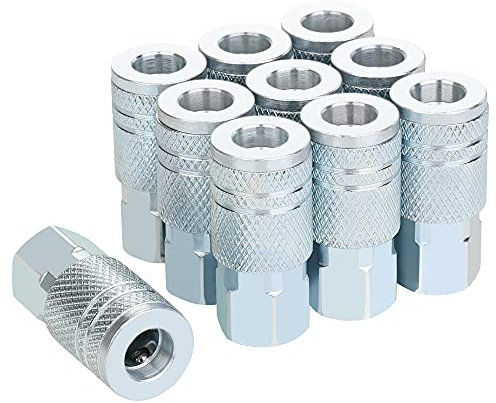 JOROY 1/4 Air Hose Fittings, Industrial M-Type Coupler, 1/4 Inch Flow Size, 1/4 Inch Female Threads Size, Steel Material, 300PSI, 10 Pieces Air Compressor Accessories Set