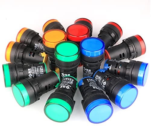 GUUZI 16pcs Voyant Rouge/Jaune/Bleu/Vert 22mm LED Panneau Pilote AC 220V-380V 20mA Indicateur Signal Lampe (Chaque Couleur 4pcs)