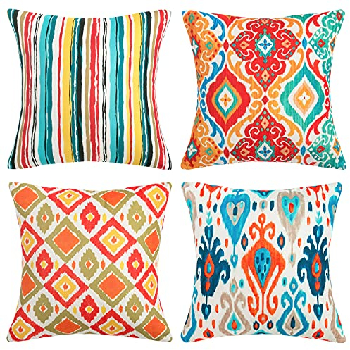 HomeStilez Boho Kissenbezüge Dekorative Kissenhülle Vintage Square Deko Sofa Kissenbezug für Sofa Couch Auto Schlafzimmer Wohnzimmer 4 Stück 45x45 cm