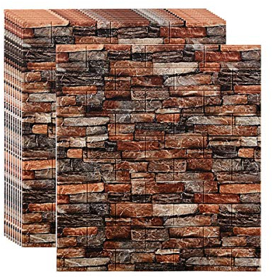 XCYYBB 3D Klebefolie Selbstklebend Wandaufkleber Stein Mauer Möbelfolie Wanddekor Ziegelstein Dekofolie für Wand Zimmer Küchen Ziegeltapete Schaumstoff Wandverkleidung -Rot 30pcs